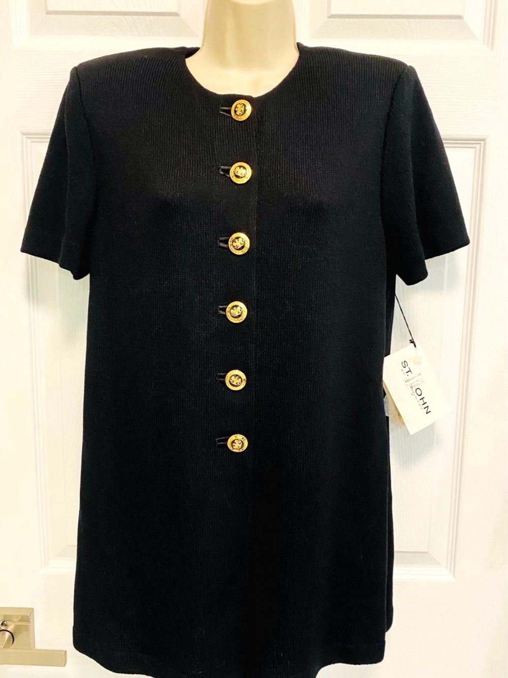 ST.JOHN SANTANA KNIT WOMEN BLACK CARDIGAN Short SLEEVE BLAZER. NWT!!